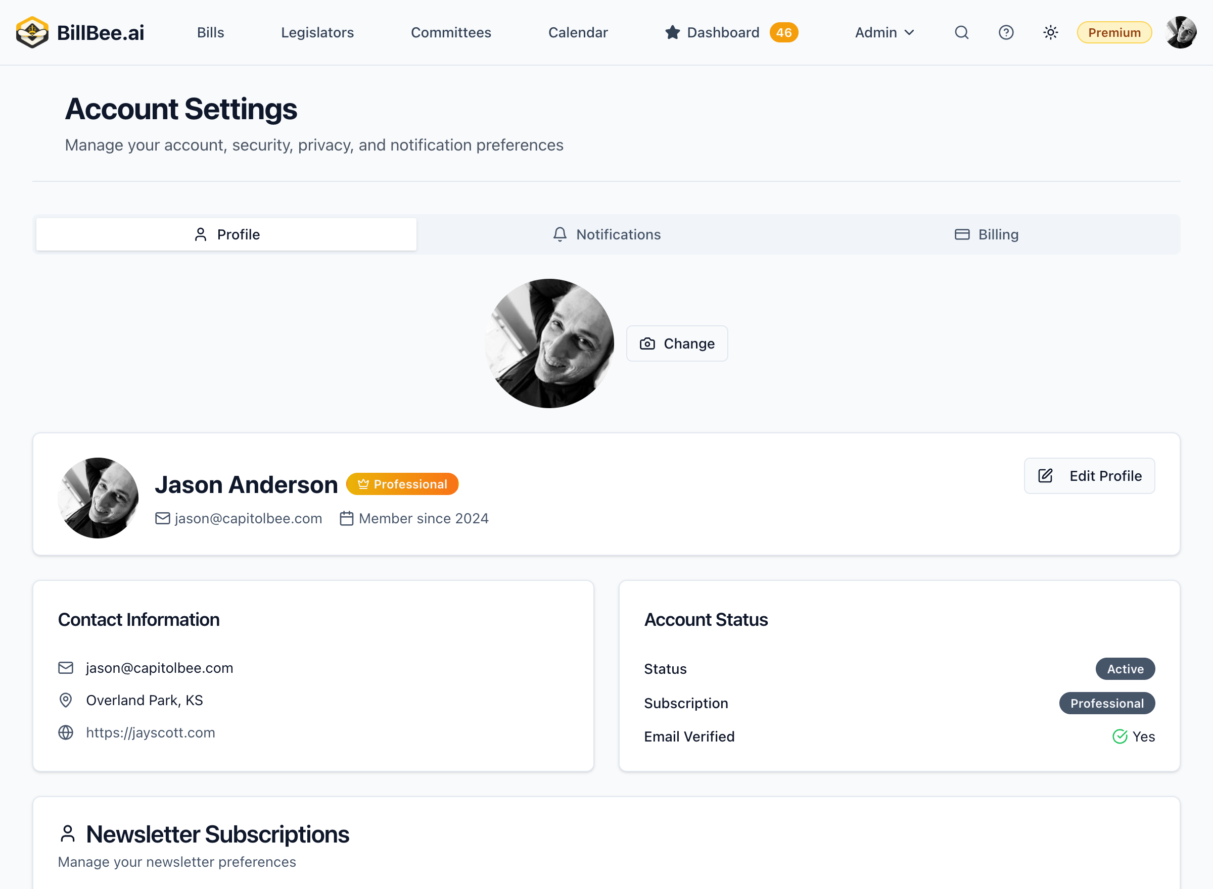 Account Settings Page